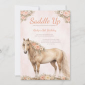 Invitation Fille Peach Floral Cheval 8e Anniversaire (Devant)