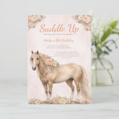 Invitation Fille Peach Floral Cheval 8e Anniversaire (Debout devant)