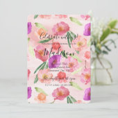 Invitation Fille Peach rose violet aquarelle Florale (Debout devant)