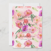 Invitation Fille Peach rose violet aquarelle Florale (Devant)