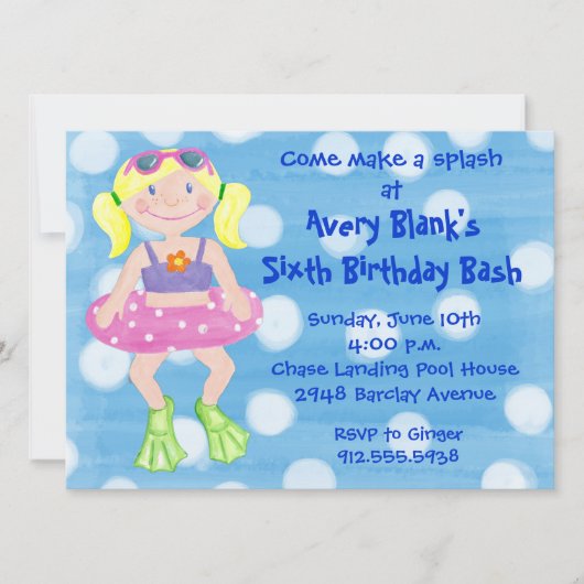 Invitation Fille peinte de blonde de partie de bain (Devant)