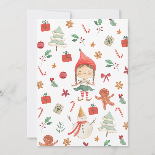 Invitation Fille Père Noël Elf Anniversaire (Dos)