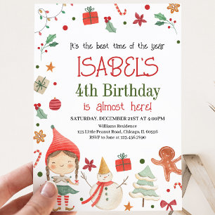 Invitation Fille Père Noël Elf Anniversaire