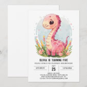 Invitation Fille personnalisée Imprimable Dinosaure Fille Ann (Devant / Derrière)