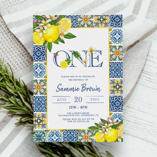 Invitation Fille photo Citron Méditerranéen 1ère fête d'anniv