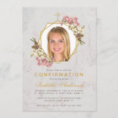 Invitation Fille Photo de confirmation Marbre doré Orchidées  (Devant)