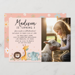 Invitation Fille Photo Party Animaux sauvages Anniversaire