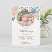 Invitation Fille photo rose florale Christening (Debout devant)