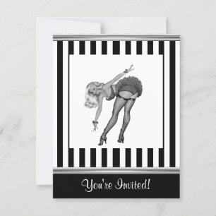 Invitation Fille pin-up à rayures noir et blanc 19