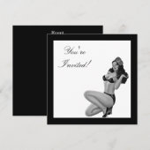 Invitation Fille Pin-Up de Style Noir & Blanc 20 (Devant / Derrière)