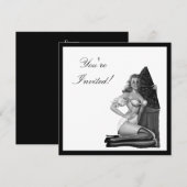 Invitation Fille Pin-Up de Style Noir & Blanc 21 (Devant / Derrière)