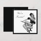 Invitation Fille Pin-Up de Style Noir & Blanc 5 (Devant / Derrière)