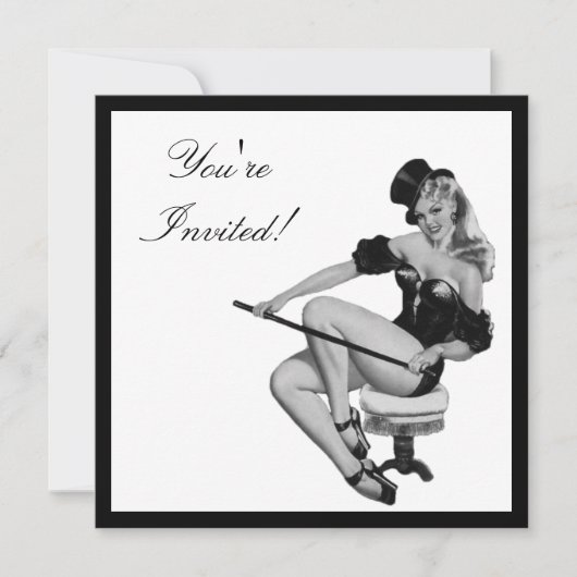 Invitation Fille Pin-Up de Style Noir & Blanc 5 (Devant)