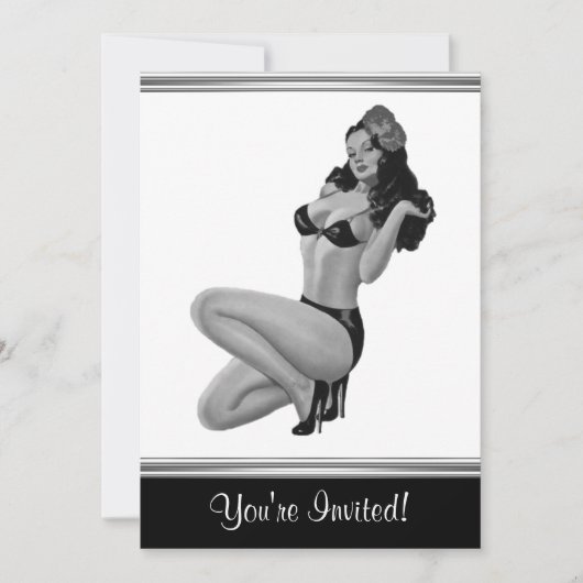 Invitation Fille pin-up de style noir et blanc 20 (Devant)