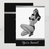 Invitation Fille pin-up de style noir et blanc 20 (Devant / Derrière)