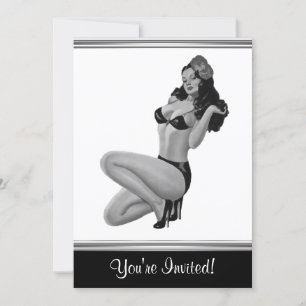 Invitation Fille pin-up de style noir et blanc 20