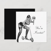 Invitation Fille Pin-Up Style Noir & Blanc 1 (Devant / Derrière)