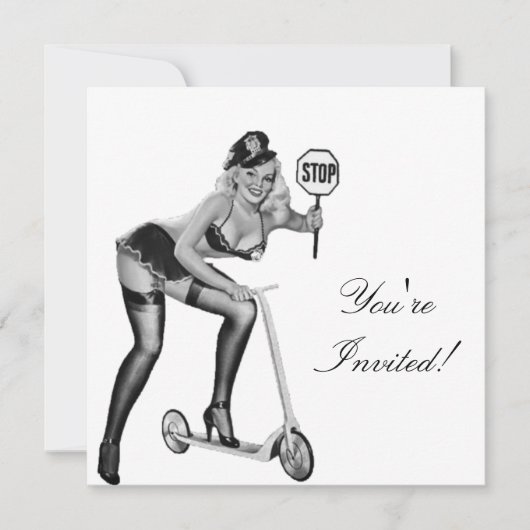 Invitation Fille Pin-Up Style Noir & Blanc 1 (Devant)