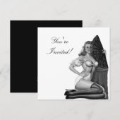 Invitation Fille Pin-Up Style Noir & Blanc 21 (Devant / Derrière)