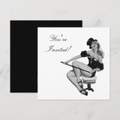 Invitation Fille Pin-Up Style Noir & Blanc 5 (Devant / Derrière)