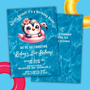 Invitation Fille Pingouin Piscine Fête d'anniversaire à éclab