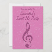 Invitation Fille Pink Clef et notes musicales Anniversaire (Devant)