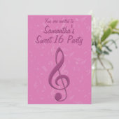 Invitation Fille Pink Clef et notes musicales Anniversaire (Debout devant)