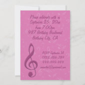 Invitation Fille Pink Clef et notes musicales Anniversaire (Dos)