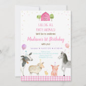 Invitation Fille Pink Farm Party Animal Anniversaire (Devant)