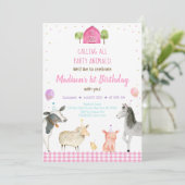Invitation Fille Pink Farm Party Animal Anniversaire (Debout devant)