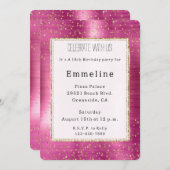 Invitation Fille Pink Glam Gold Sparkle Confetti Anniversaire (Devant / Derrière)
