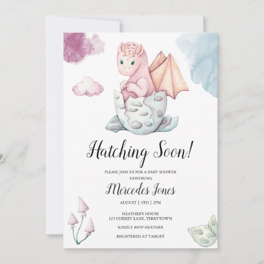 Invitation Fille Pink Hatching Dragon Hatching Bientôt Invita (Devant)