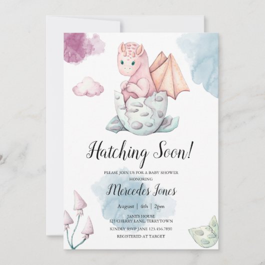 Invitation Fille Pink Hatching Dragon Hatching Bientôt Invita (Devant)
