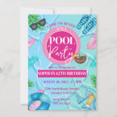 Invitation Fille Pink Pool Party Tropical Anniversaire Fille (Devant)