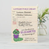 Invitation Fille Pink/Purple Bookworm fête d'anniversaire (Debout devant)