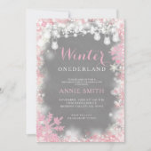 Invitation Fille Pink Snowflakes hiver Onederland anniversair (Devant)