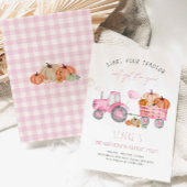 Invitation Fille Pink Tractor & Citrouille fête d'anniversair