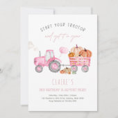 Invitation Fille Pink Tractor & Citrouille fête d'anniversair (Devant)
