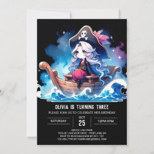 Invitation Fille Pirate Whimsy Personnalisée Anniversaire
