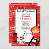 Invitation Fille pompier Fête d'anniversaire (Devant / Derrière)