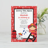 Invitation Fille pompier Fête d'anniversaire (Debout devant)