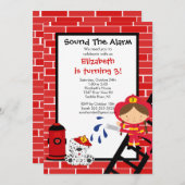 Invitation Fille pompier Fête d'anniversaire (Devant / Derrière)