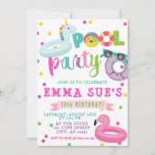 Invitation Fille Pool Party Unicorn Flamant rose Float Annive (Devant)