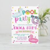 Invitation Fille Pool Party Unicorn Flamant rose Float Annive (Debout devant)
