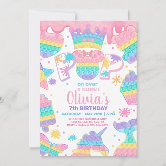 Invitation Fille popit l'invitation de fête d'anniversaire, S (Devant)