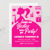 Invitation Fille Poupée Rose Éditable Mode Fête Anniversaire (Devant / Derrière)