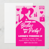 Invitation Fille Poupée Rose Éditable Mode Fête Anniversaire (Devant / Derrière)