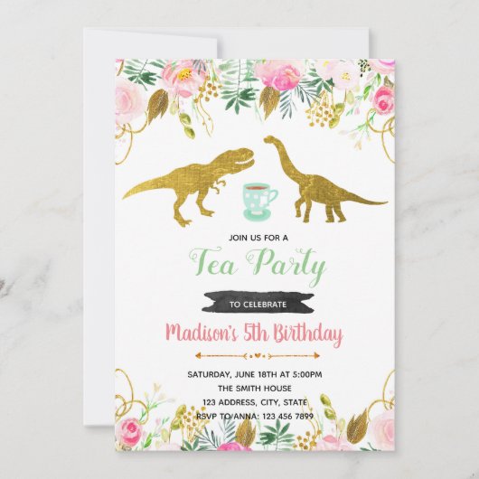 Invitation fille pour soirée Tea rex (Devant)