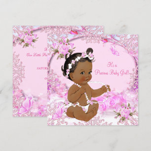 Invitation Fille Précieuse Baby Shower Rose Floral Ethnique