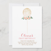 Invitation Fille Premier Anniversaire Aquarelle Or Balloon (Devant)
